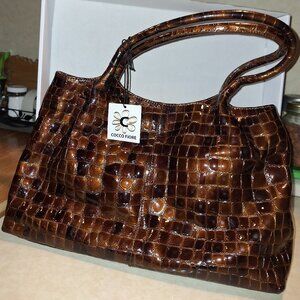 Cocco Fiore Croc Embossed Leather Tote Bag - Dark Brown Genuine Leather - NWT